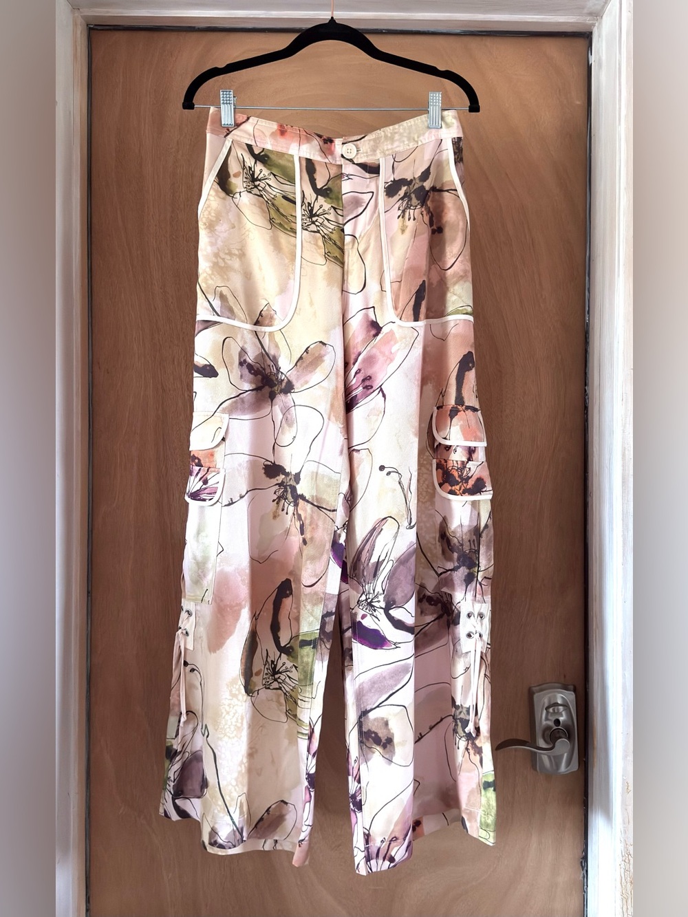 By Anthropologie Floral Palazzo Cargo Pants Women’s 4P Watercolor Wide Leg